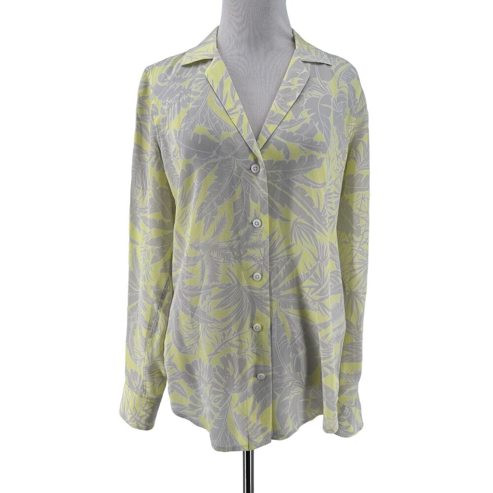 Equipment Women's Silk Palm Print Tropical Long Sleeve Blouse Size Small